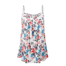 (White,2XL)Womens Summer Strappy Tops Cami Dress Ladies Beach Sleeveless Floral Vest Dress