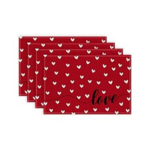 Valentine's Day Placemats, Heart Seasonal Farmhouse Burlap Red Indoor Kitchen Table Mat for Home Parties,4 PCS