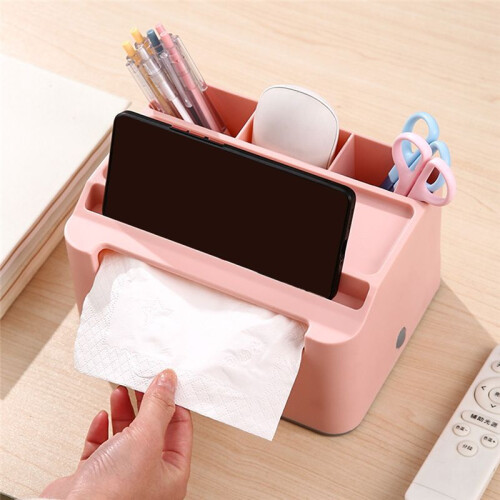 Tissue Storage Box,Study Table Organizer with Draw,Remote Holder Tissue Case with Stationary Organizer Tray B 1