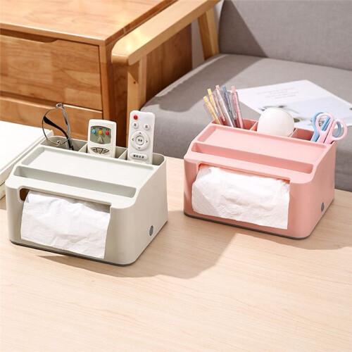 Tissue Storage Box,Study Table Organizer with Draw,Remote Holder Tissue Case with Stationary Organizer Tray B 2