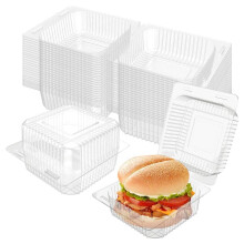100 Count Clear Plastic Hinged Clamshell Takeout Tray Food Clamshell Containers for Dessert, Cakes, Cookies, Salads