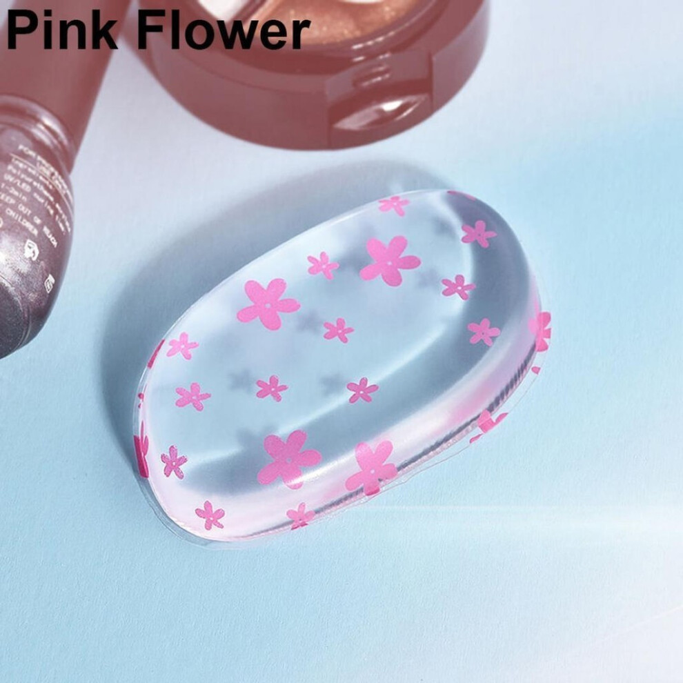 (Pink Flower) Transparent Cosmetic Silicone Puff Dry Wet Dualuse Leaf Shape Easy To Carry