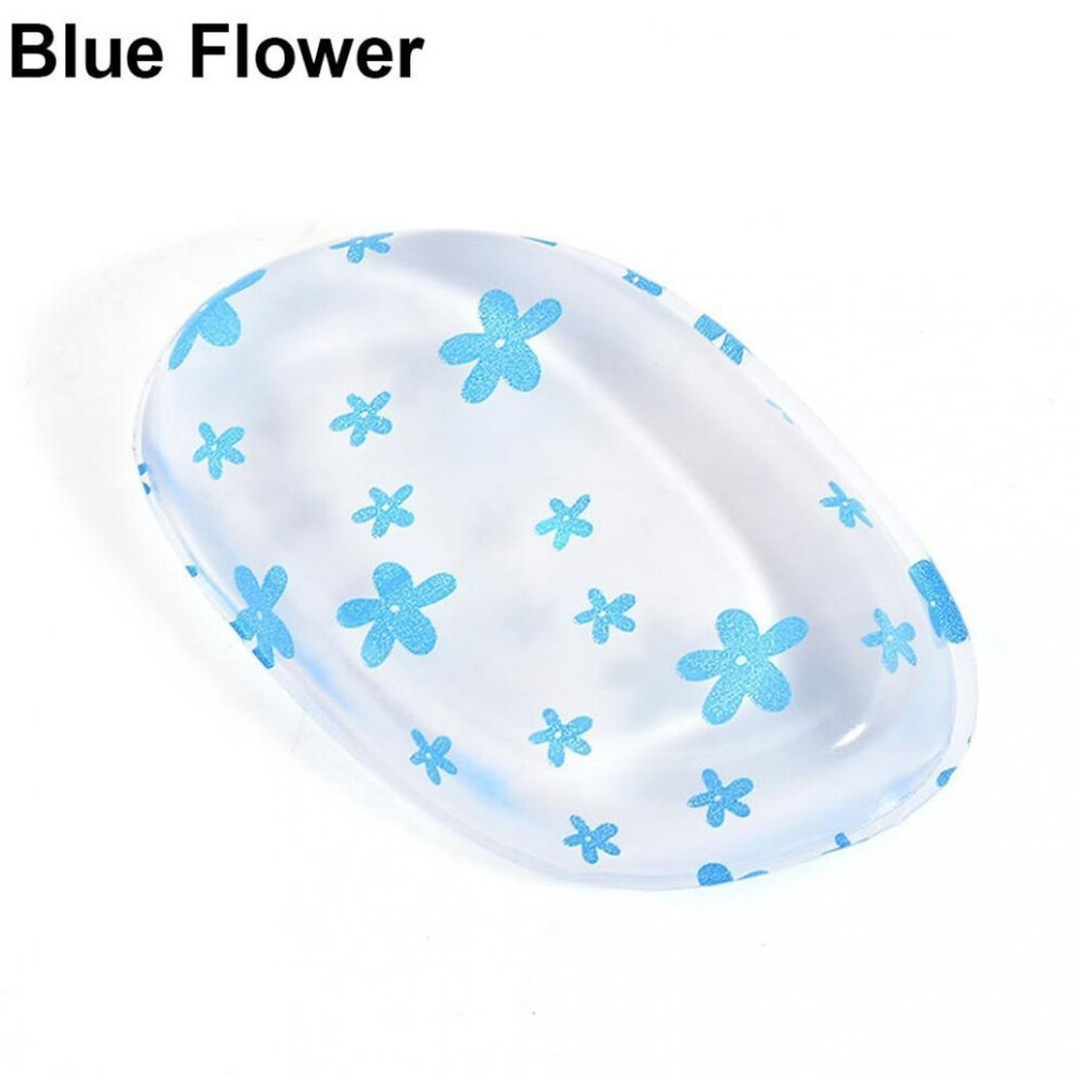 (Blue Flower) Transparent Cosmetic Silicone Puff Dry Wet Dualuse Leaf Shape Easy To Carry
