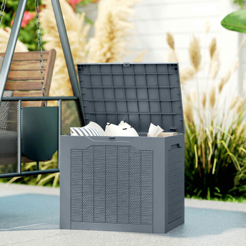 Outsunny Outsunny 93L Plastic Garden Storage Box, Storage Container w/ Handles, Grey