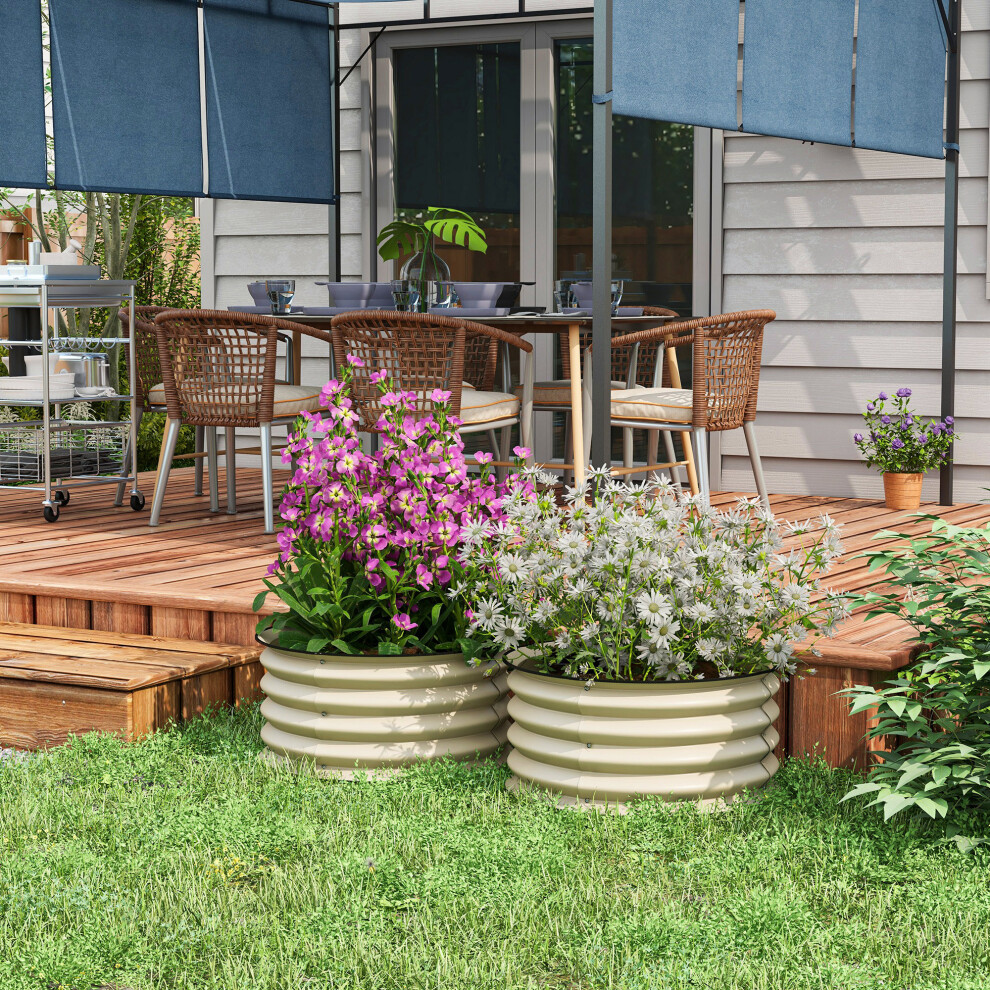 Outsunny Set Of 2 Raised Garden Bed With Safety Edging, Cream White