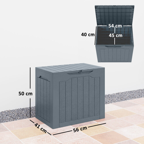 Outsunny Outsunny 93L Plastic Garden Storage Box, Storage Container w/ Handles, Grey 2