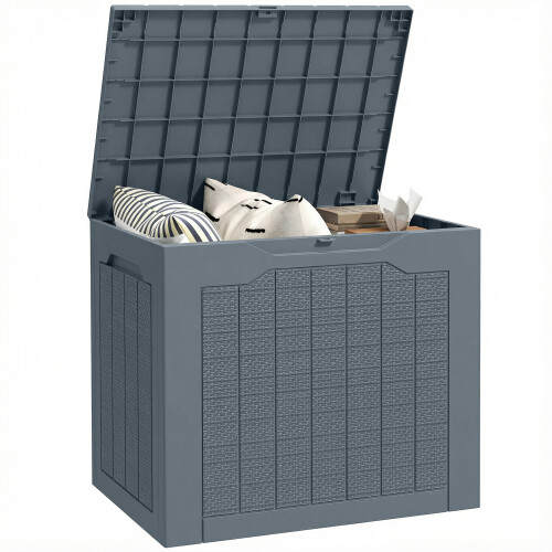 Outsunny Outsunny 93L Plastic Garden Storage Box, Storage Container w/ Handles, Grey 1