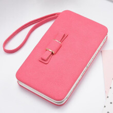(Rose Pink)Women Bowknot Wallet Long Purse Phone Card Holder Clutch Large Pocket Capacity