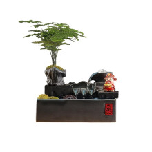 Tabletop Water Fountain with Flowing Water Relaxation and Builtin Plant Design Indoor Ceramic Finish