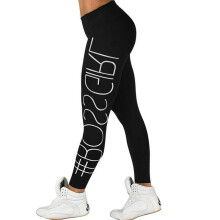 (Black, M) Letter Women Print Leggings Sports Fitness Running Pants High Yoga Pants Elastic