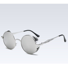 (Silver Frame Silver Mirror)Polarized Retro Steampunk Round Sunglasses Mirror Glasses Male Glasses Female