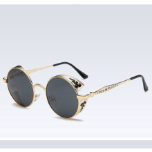 (Gold Frame Black Lens)Polarized Retro Steampunk Round Sunglasses Mirror Glasses Male Glasses Female