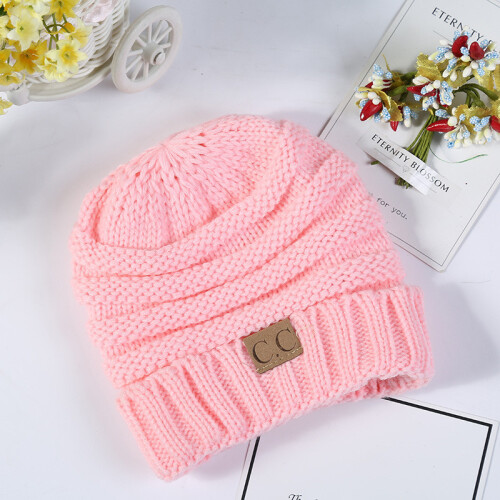 (Pink)Strickmütze Mode Kinder warm einfarbig Mode schlicht und bequem