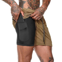 (Khaki,M)Herren Gym Fitness Bodybuilding Jogging Sport Shorts Freizeit Hose Taschen mit