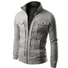 (LightGray,3XL)Mens Slim Fit Stand Collar Long Sleeve Coat Top Military Jacket Outwear Blazer