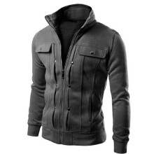 (DarkGray,2XL)Mens Slim Fit Stand Collar Long Sleeve Coat Top Military Jacket Outwear Blazer