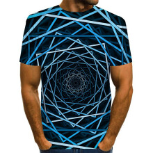(BlueStripe,6XL)Funny Hypnosis 3d Tshirt Men Women Colorful Print Casual Short Tops Sleeve