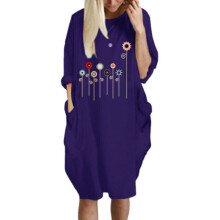 (Purple,4XL)Women Dress Pullover Ladies Baggy Loose Short Sleeve Pocket Print Dress Casual