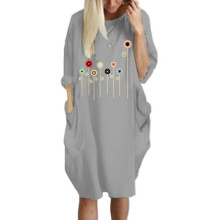(Gray,5XL)Women Dress Pullover Ladies Baggy Loose Short Sleeve Pocket Print Dress Casual