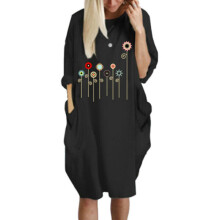 (Black,4XL)Women Dress Pullover Ladies Baggy Loose Short Sleeve Pocket Print Dress Casual