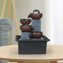 4Tier Indoor Water Fountain with LED Lights and Bubble Ball, Tabletop Zen Waterfall for Home Office