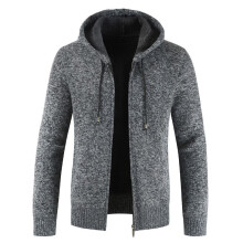 (Black,2XL)Pull homme à capuche hiver épais fermeture éclair pull sweat à capuche tricot manteau