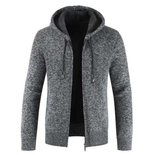 (Black,L)Pull homme à capuche hiver épais fermeture éclair pull pull à capuche manteau tricot