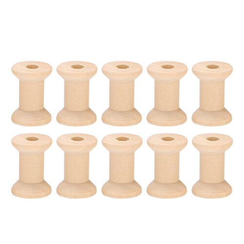 10Pcs Wooden Empty Thread Spools Natural Color 29mm x23mm