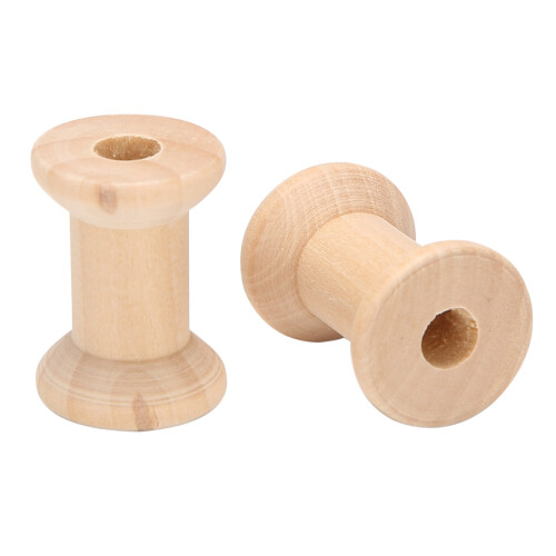 10Pcs Wooden Empty Thread Spools Natural Color 29mm x23mm 2