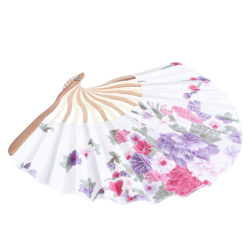 Bamboo Flower Printed Japanese Style Foldable Hand Held Fan Gift Decor 1