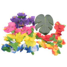 60 Pcs Tropical Party Decoration Supplies 8 inch Tropical Monstera Leaves and Hibiscus Flowers, Simulation Leaf for Hawaiian Luau Party Jungle