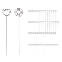 60 Stuks Metalen Draden Memo Clip Notitiekaarthouders Tafelnummer Clip Fotostandaard voor Bruiloft Taart Decor, Rond en Hartvorm, Zilverachtig