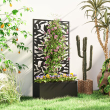 Outsunny Metal Garden Bed with Trellis, Raised Planter with Privacy Panel
