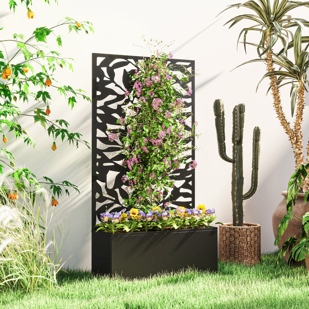 Outsunny Metal Garden Bed With Trellis, Raised Planter With Privacy Panel