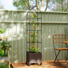 Outsunny Raised Garden Bed Tomato Cage with Trellis, Drainage Holes, Brown