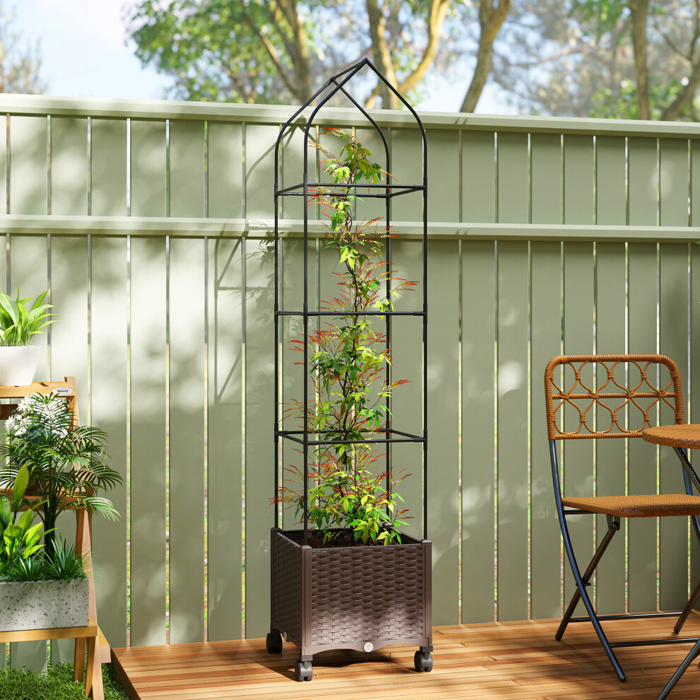 Outsunny Raised Garden Bed Tomato Cage With Trellis, Drainage Holes, Brown
