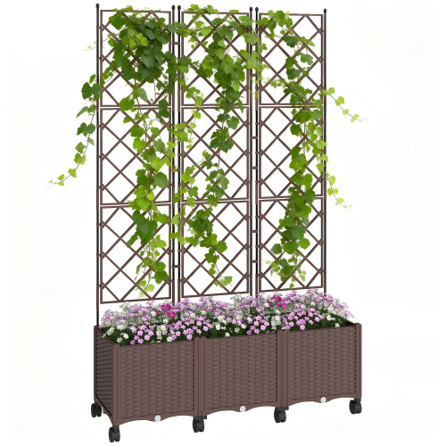 Outsunny Outsunny Plastic Raised Planter with Trellis and Self Watering Design 1