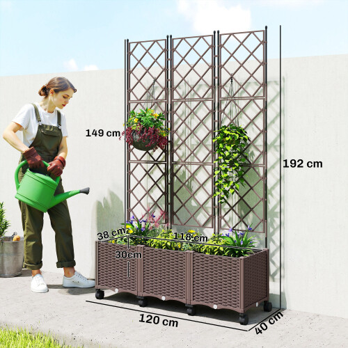 Outsunny Outsunny Plastic Raised Planter with Trellis and Self Watering Design 2
