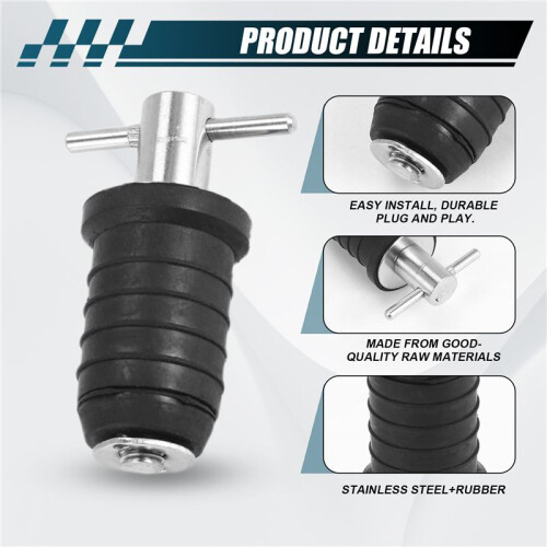 Marine Boat Drain Plug T-Handle Screw Adjustable Rubber Deck Drain Plug,Silver 19MM 2