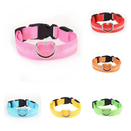 (Pink,L)Pet Products Dog Led Light Collar Convenient And Practical Monochrome Polyester 1