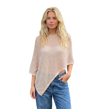(One Size, Beige) Women Knitted Poncho Tops Fashion Solid Color See Through Loose Fit Summer Cover Up Shawl Wrap
