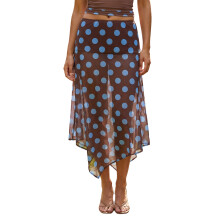 (M, Khaki) Women's Summer Pencil Skirt Trendy Dot Print Long Skirt for Travel, Beach, Shopping