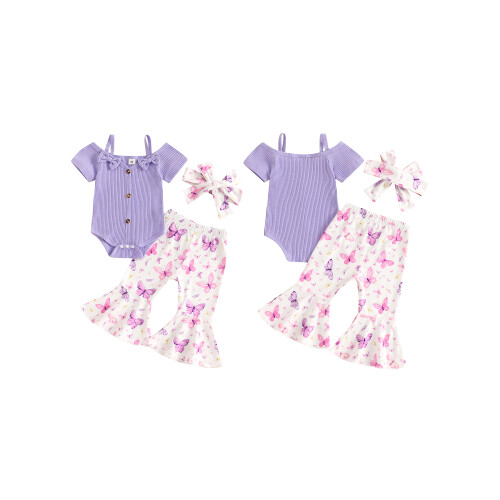 (6-12 Months, Purple) Καλοκαιρινά ρούχα για τύπωμα πεταλούδας. 1