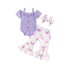 (18-24 Months, Purple) Éadaí Samhraidh do Chailíní Romper Fhuar le Muinchille Gearr agus Bríste Lasrach Prionta Féileacán