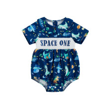 (3-6 Months, Navy Blue) Tutine neonate compleanno, ricamo lettere, stampa dinosauri, maniche corte, colletto bambola, body