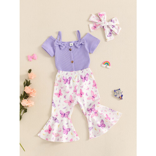 (18-24 Months, Purple) Καλοκαιρινά ρούχα για τύπωμα πεταλούδας. 2