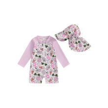 (18-24 Months, Purple) Badeanzug mit Rashguard und Hut für Kleinkinder, 2-teilig, Muschelmuster, Reißverschluss, lange Ärmel