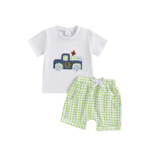 (18-24 Months, White) Conjunto 2 piezas bebé: camiseta corta con cuello redondo y bordados, ideal para Pascua y verano.