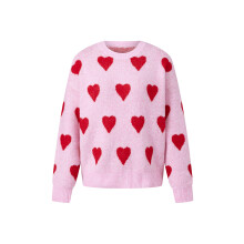 (S, Multicolor) Women's Knit Sweater Fashionable Heart Pattern Long Sleeve Round Neck Knitwear Pullover for Autumn Winter Daily Office Wear