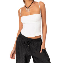 (S, White) Women's Vintage Corset Tops Sleeveless Spaghetti Strap Solid Color Camisole Summer Bustier